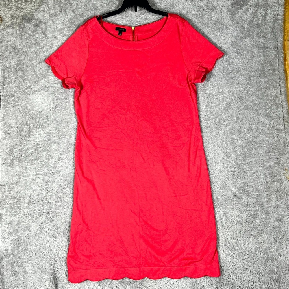 Talbots T Shirt Dress Womens Large Red Cotton Scalloped‎ Hem Back Zip Round Neck